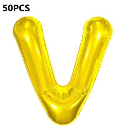 PJ-Q04 50Pcs 16 Inch Alphabet Letter A-Z Birthday Party Aluminum Foil Balloon Festival Decor, Gold