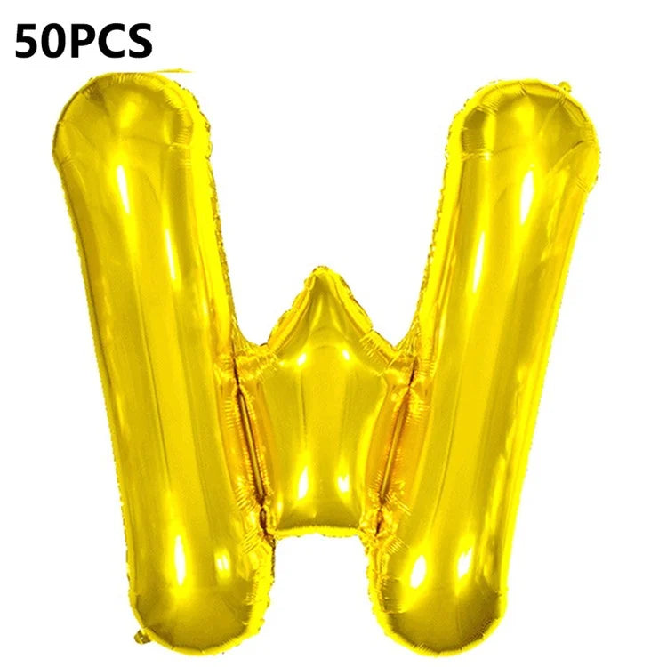 PJ-Q04 50Pcs 16 Inch Alphabet Letter A-Z Birthday Party Aluminum Foil Balloon Festival Decor, Gold
