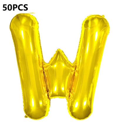 PJ-Q04 50Pcs 16 Inch Alphabet Letter A-Z Birthday Party Aluminum Foil Balloon Festival Decor, Gold