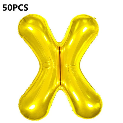 PJ-Q04 50Pcs 16 Inch Alphabet Letter A-Z Birthday Party Aluminum Foil Balloon Festival Decor, Gold