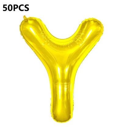 PJ-Q04 50Pcs 16 Inch Alphabet Letter A-Z Birthday Party Aluminum Foil Balloon Festival Decor, Gold
