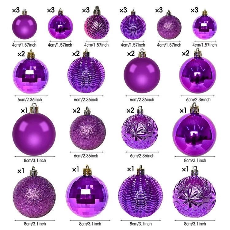 36Pcs 4 / 6 / 8cm Mixed Size Plastic Christmas Ball Ornaments Xmas Party Hanging Decoration