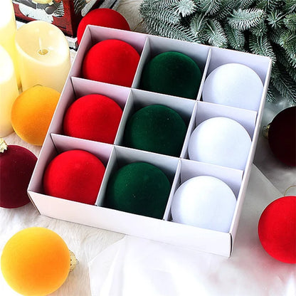 9Pcs / Set 8cm PET Flocking Christmas Balls Ornament Xmas Tree Hanging Decoration