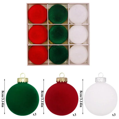 9Pcs / Set 8cm PET Flocking Christmas Balls Ornament Xmas Tree Hanging Decoration