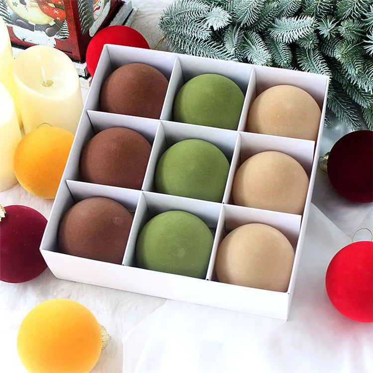 9Pcs / Set 8cm PET Flocking Christmas Balls Ornament Xmas Tree Hanging Decoration