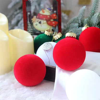 9Pcs / Set 8cm PET Flocking Christmas Balls Ornament Xmas Tree Hanging Decoration