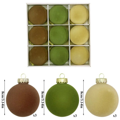 9Pcs / Set 8cm PET Flocking Christmas Balls Ornament Xmas Tree Hanging Decoration