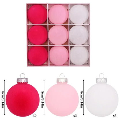9Pcs / Set 8cm PET Flocking Christmas Balls Ornament Xmas Tree Hanging Decoration