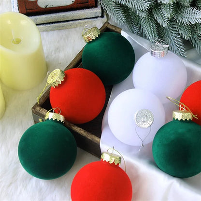 9Pcs / Set 8cm PET Flocking Christmas Balls Ornament Xmas Tree Hanging Decoration