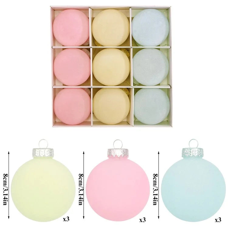 9Pcs / Set 8cm PET Flocking Christmas Balls Ornament Xmas Tree Hanging Decoration