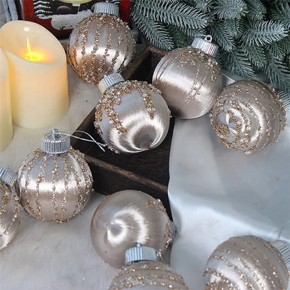 9Pcs 8cm Silk Line Wrapped Foam Ball Christmas Tree Ornament Xmas Party Hanging Decor