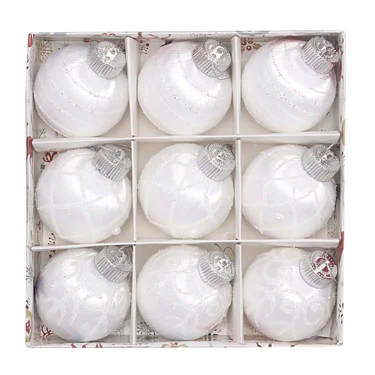 9Pcs 8cm Silk Line Wrapped Foam Ball Christmas Tree Ornament Xmas Party Hanging Decor