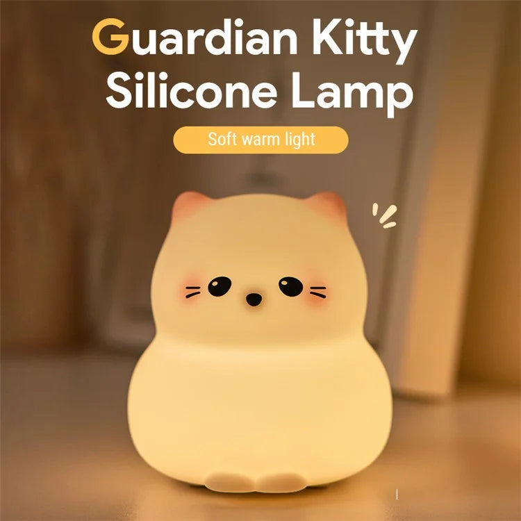 Cute Cartoon Cat Bedroom Night Light Warm Light Eye Protection Tap Dimmable Table Lamp
