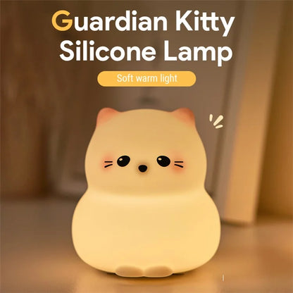 Cute Cartoon Cat Bedroom Night Light Warm Light Eye Protection Tap Dimmable Table Lamp