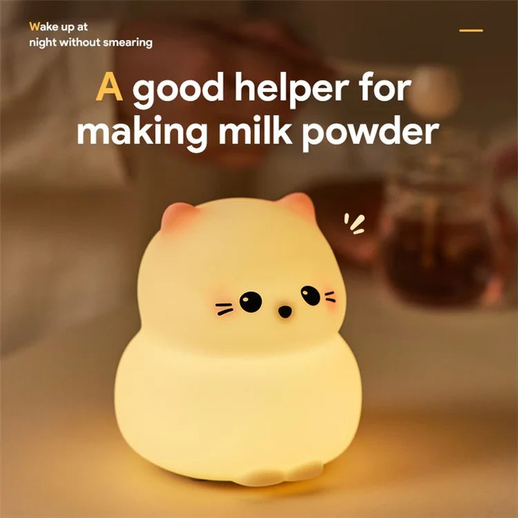 Cute Cartoon Cat Bedroom Night Light Warm Light Eye Protection Tap Dimmable Table Lamp