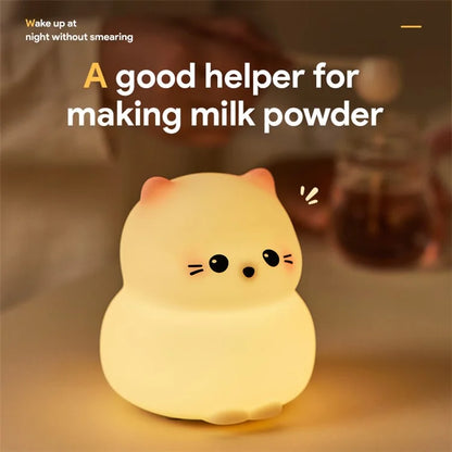 Cute Cartoon Cat Bedroom Night Light Warm Light Eye Protection Tap Dimmable Table Lamp