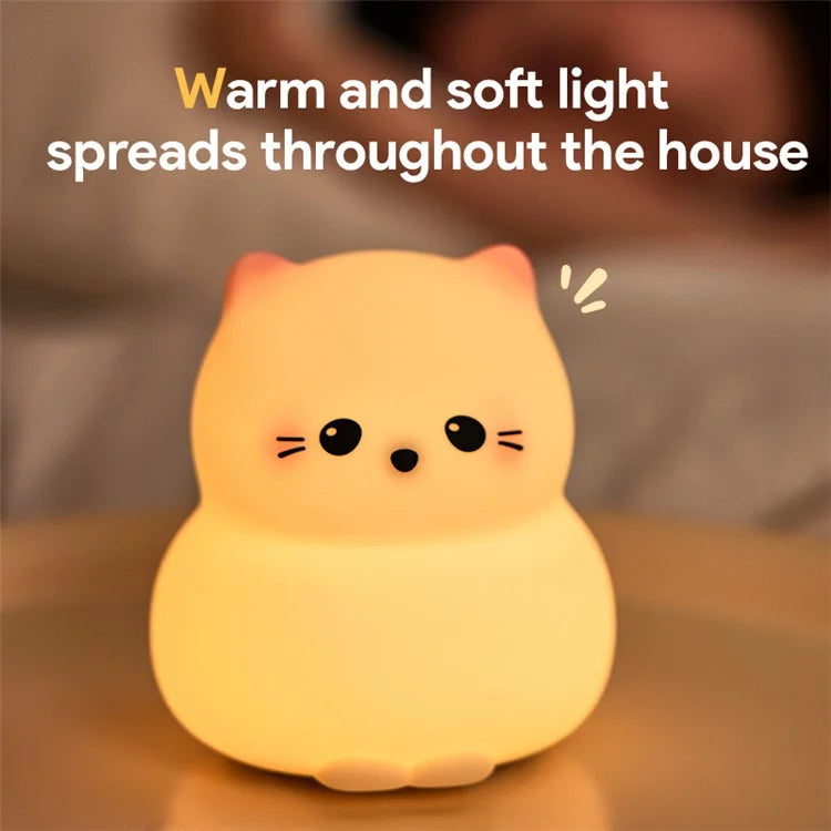 Cute Cartoon Cat Bedroom Night Light Warm Light Eye Protection Tap Dimmable Table Lamp