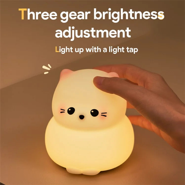 Cute Cartoon Cat Bedroom Night Light Warm Light Eye Protection Tap Dimmable Table Lamp