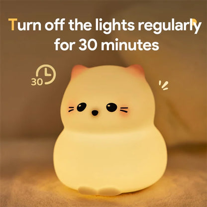 Cute Cartoon Cat Bedroom Night Light Warm Light Eye Protection Tap Dimmable Table Lamp