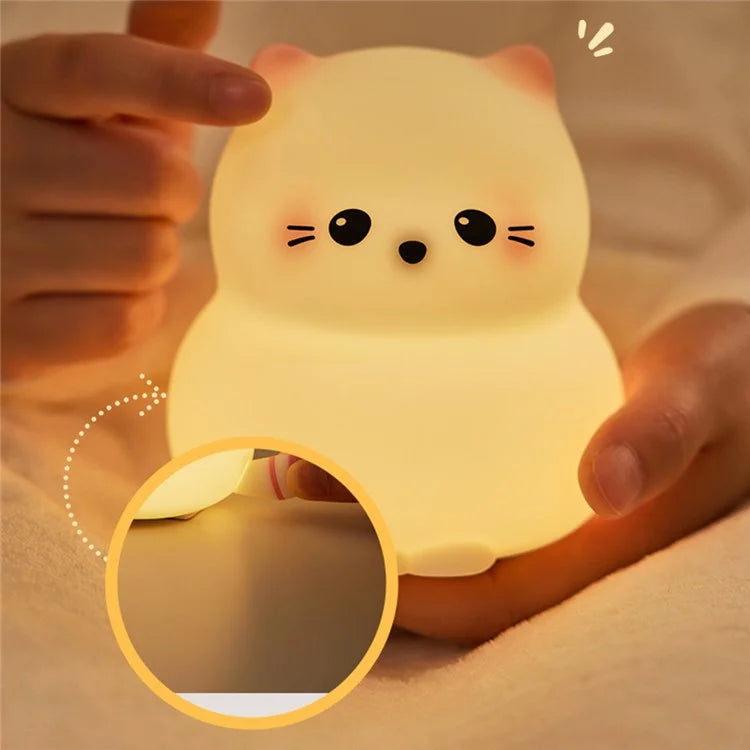 Cute Cartoon Cat Bedroom Night Light Warm Light Eye Protection Tap Dimmable Table Lamp