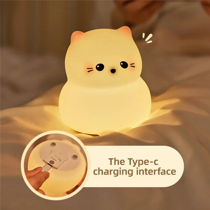 Cute Cartoon Cat Bedroom Night Light Warm Light Eye Protection Tap Dimmable Table Lamp