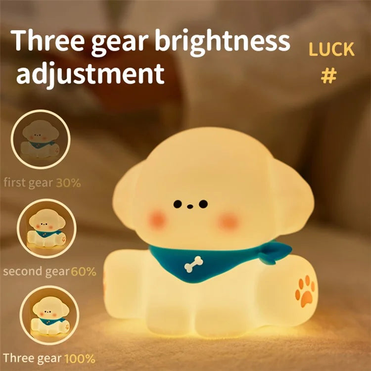Cute Puppy Eye Protection Night Light Warm Light Tap Dimmable Table Lamp