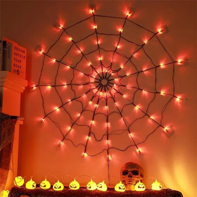 Halloween Spider Web Light with Battery Box 8 Modes Party Atmosphere Lamp, without Spider