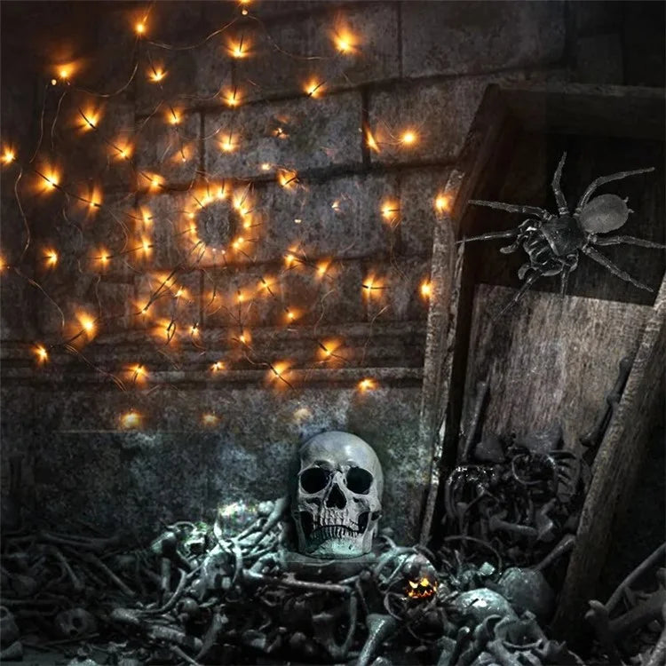 Halloween Spider Web Light with Battery Box 8 Modes Party Atmosphere Lamp, without Spider
