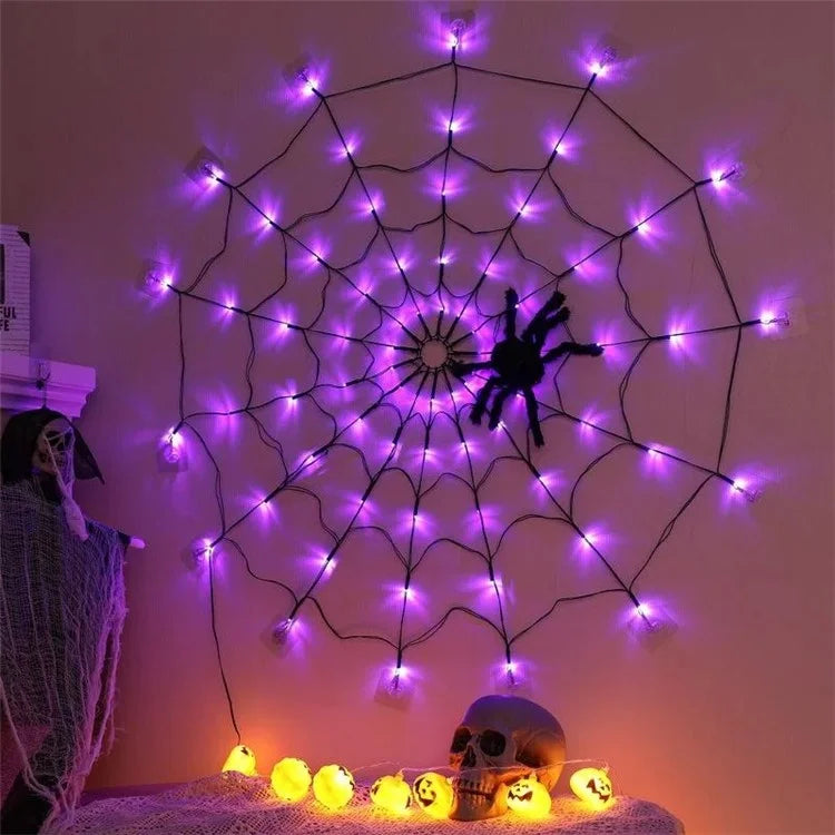 Halloween Spider Web Light with Battery Box 8 Modes Party Atmosphere Lamp, without Spider