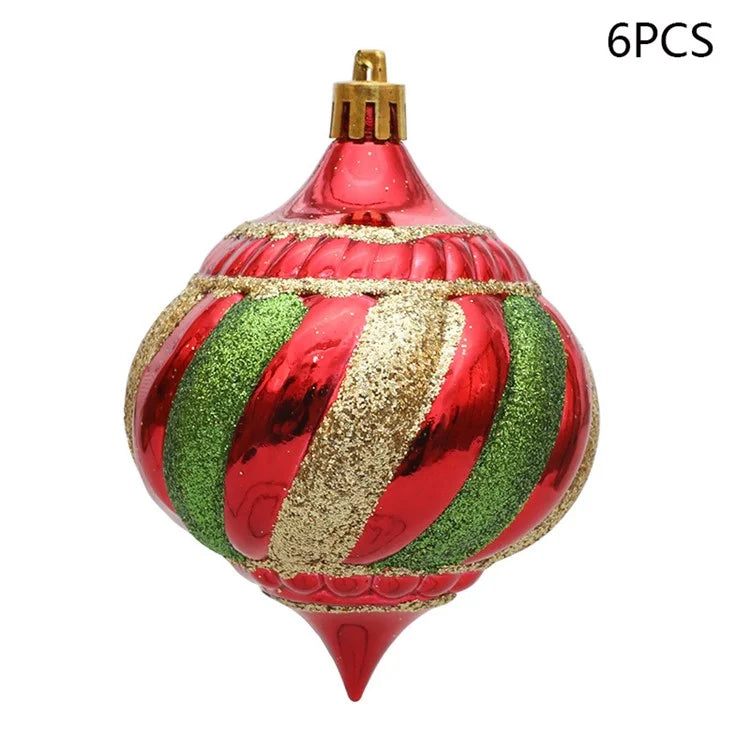 6Pcs Christmas Decoration Onion Shape Ball Christmas Tree Hanging Spiral Cone Ball Ornament