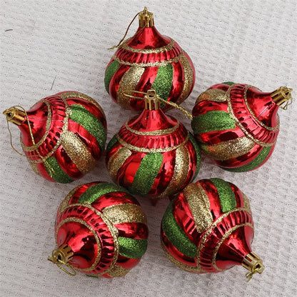 6Pcs Christmas Decoration Onion Shape Ball Christmas Tree Hanging Spiral Cone Ball Ornament