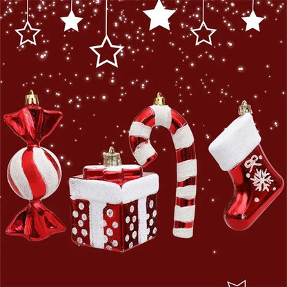4Pcs / Set Christmas Tree Decoration Gift Candy Boot Candy Cane Xmas Hanging Ornament