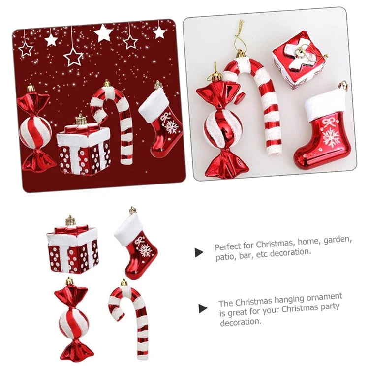 4Pcs / Set Christmas Tree Decoration Gift Candy Boot Candy Cane Xmas Hanging Ornament