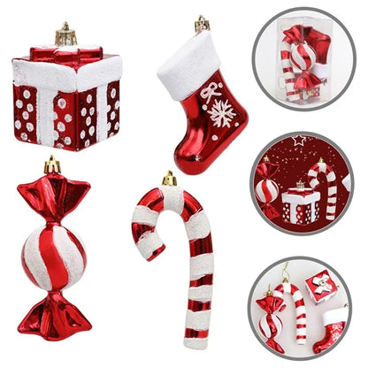 4Pcs / Set Christmas Tree Decoration Gift Candy Boot Candy Cane Xmas Hanging Ornament