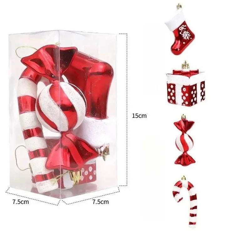 4Pcs / Set Christmas Tree Decoration Gift Candy Boot Candy Cane Xmas Hanging Ornament