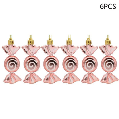 6Pcs Electroplating Plastic Candy Christmas Decoration Flat Candy Shape Xmas Hanging Ornament