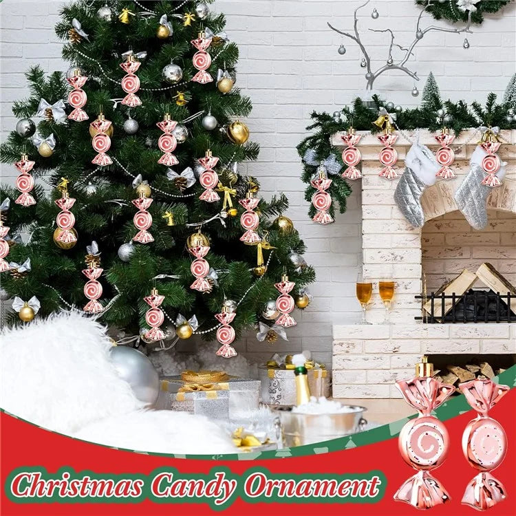 6Pcs Electroplating Plastic Candy Christmas Decoration Flat Candy Shape Xmas Hanging Ornament