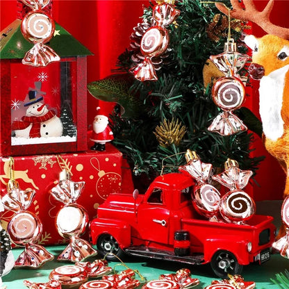 6Pcs Electroplating Plastic Candy Christmas Decoration Flat Candy Shape Xmas Hanging Ornament