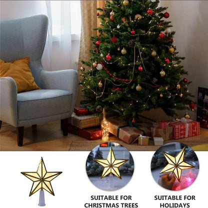 15cm Warm White LED Light Star Shape Christmas Tree Topper Xmas Tree Top Decoration