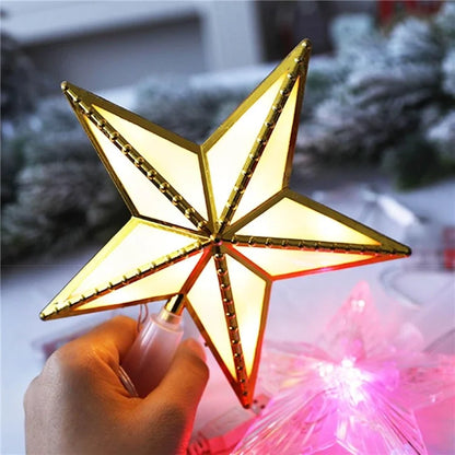 15cm Warm White LED Light Star Shape Christmas Tree Topper Xmas Tree Top Decoration