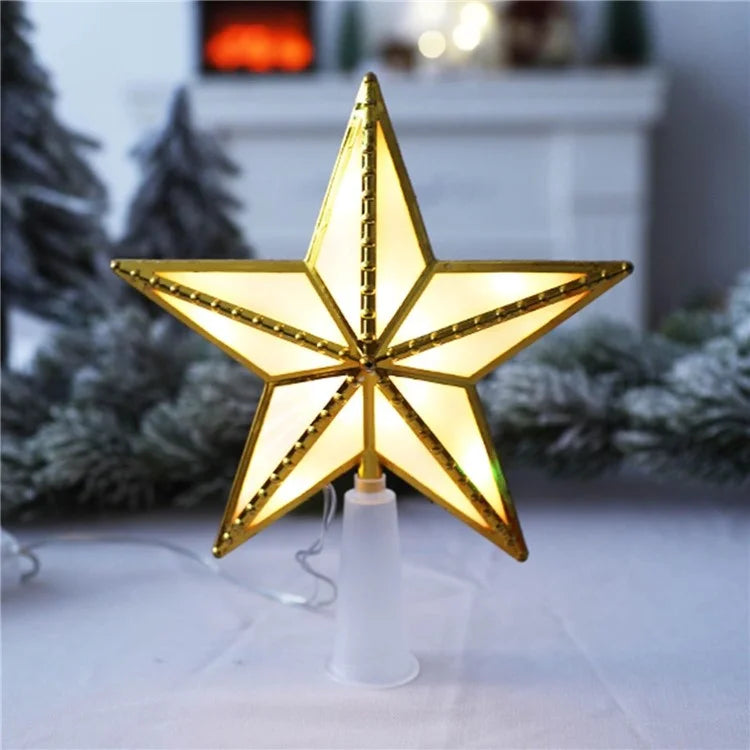 15cm Warm White LED Light Star Shape Christmas Tree Topper Xmas Tree Top Decoration