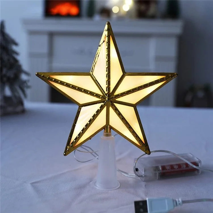 15cm Warm White LED Light Star Shape Christmas Tree Topper Xmas Tree Top Decoration