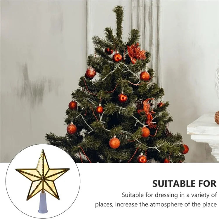 15cm Warm White LED Light Star Shape Christmas Tree Topper Xmas Tree Top Decoration