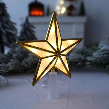 15cm Warm White LED Light Star Shape Christmas Tree Topper Xmas Tree Top Decoration