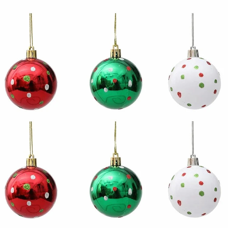 6Pcs 6cm Christmas Tree Plastic Ball Decor Dot Design Round Ball Festival Xmas Hanging Ornament