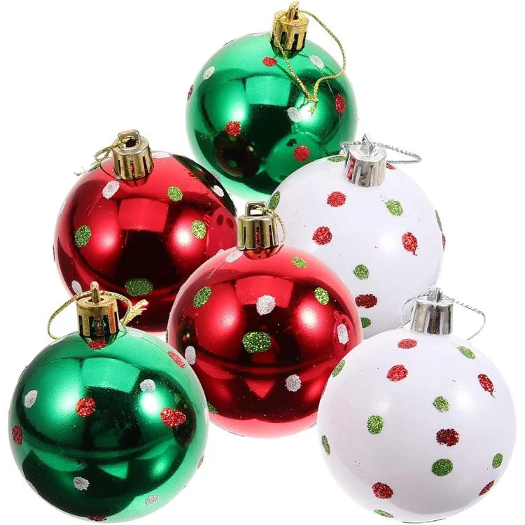 6Pcs 6cm Christmas Tree Plastic Ball Decor Dot Design Round Ball Festival Xmas Hanging Ornament