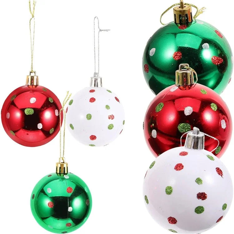6Pcs 6cm Christmas Tree Plastic Ball Decor Dot Design Round Ball Festival Xmas Hanging Ornament