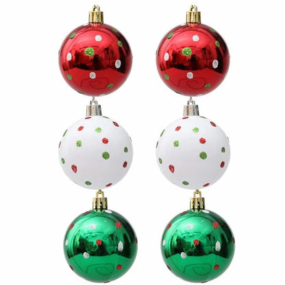 6Pcs 6cm Christmas Tree Plastic Ball Decor Dot Design Round Ball Festival Xmas Hanging Ornament