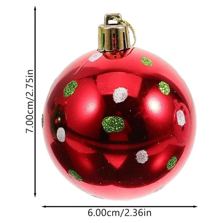 6Pcs 6cm Christmas Tree Plastic Ball Decor Dot Design Round Ball Festival Xmas Hanging Ornament