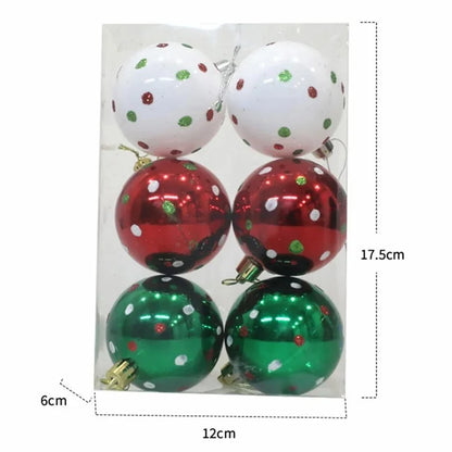 6Pcs 6cm Christmas Tree Plastic Ball Decor Dot Design Round Ball Festival Xmas Hanging Ornament